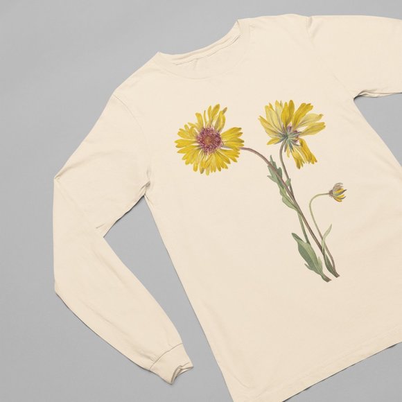 Common Gaillardia Vintage Floral Print Long Sleeve Graphic Tee T-shirt S M L XL - Picture 2 of 6